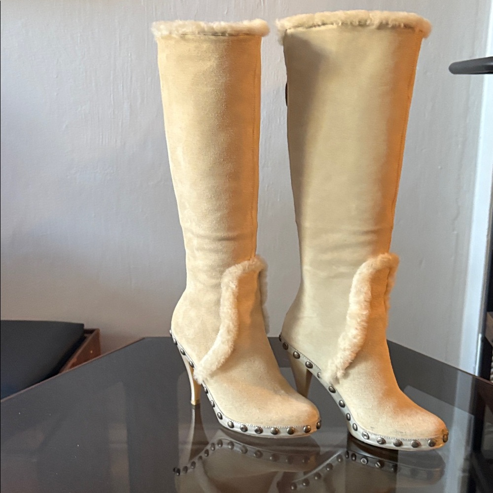 Elegant Cream Heeled Boots with Studded Detailing Nike Lab retail: $550